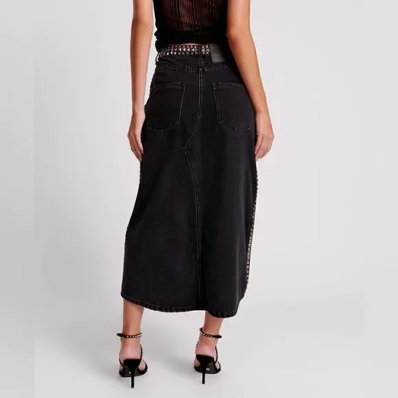 One Teaspoon BLACK OAK STUDDED ROCKO LONG LENGTH DENIM SKIRT/ size 27 - Picture 3 of 8